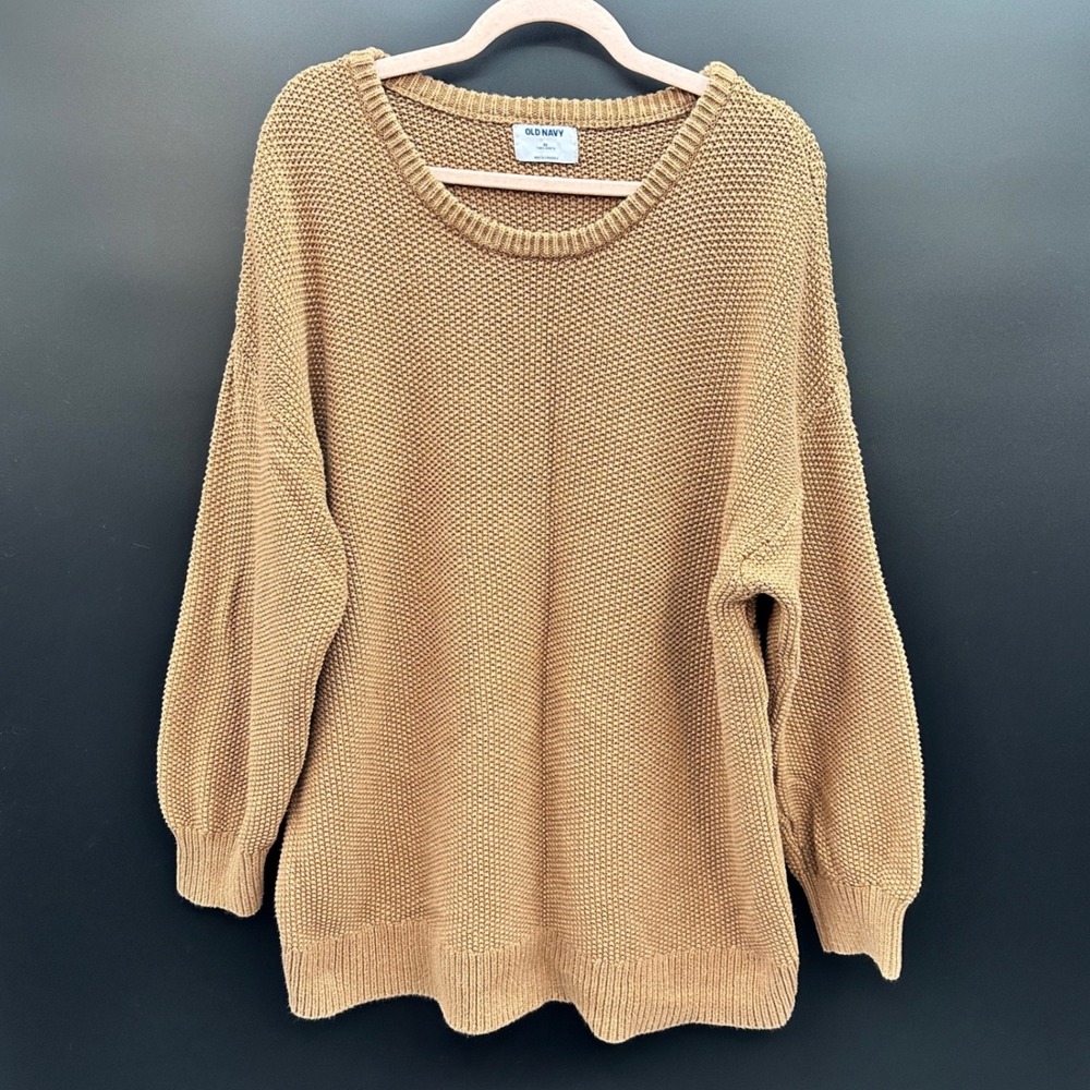Old Navy Womens 3X Tunic Length Sweater Camel Tan Cotton Popcorn Knit Crew Neck